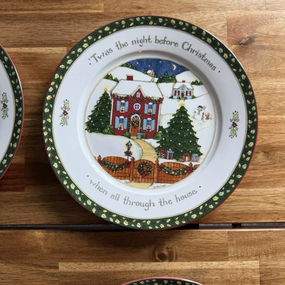 PORTMEIRION STUDIO 4-PC Susan Winget A CHRISTMAS STORY Dinner Plates Santa Claus